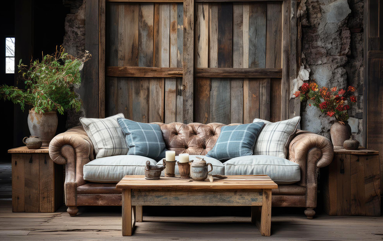 Farmhouse rustic furniture interior design vintage accents