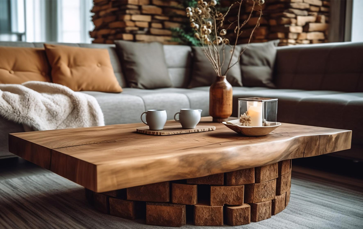 Living room with rectangular coffee table overhang