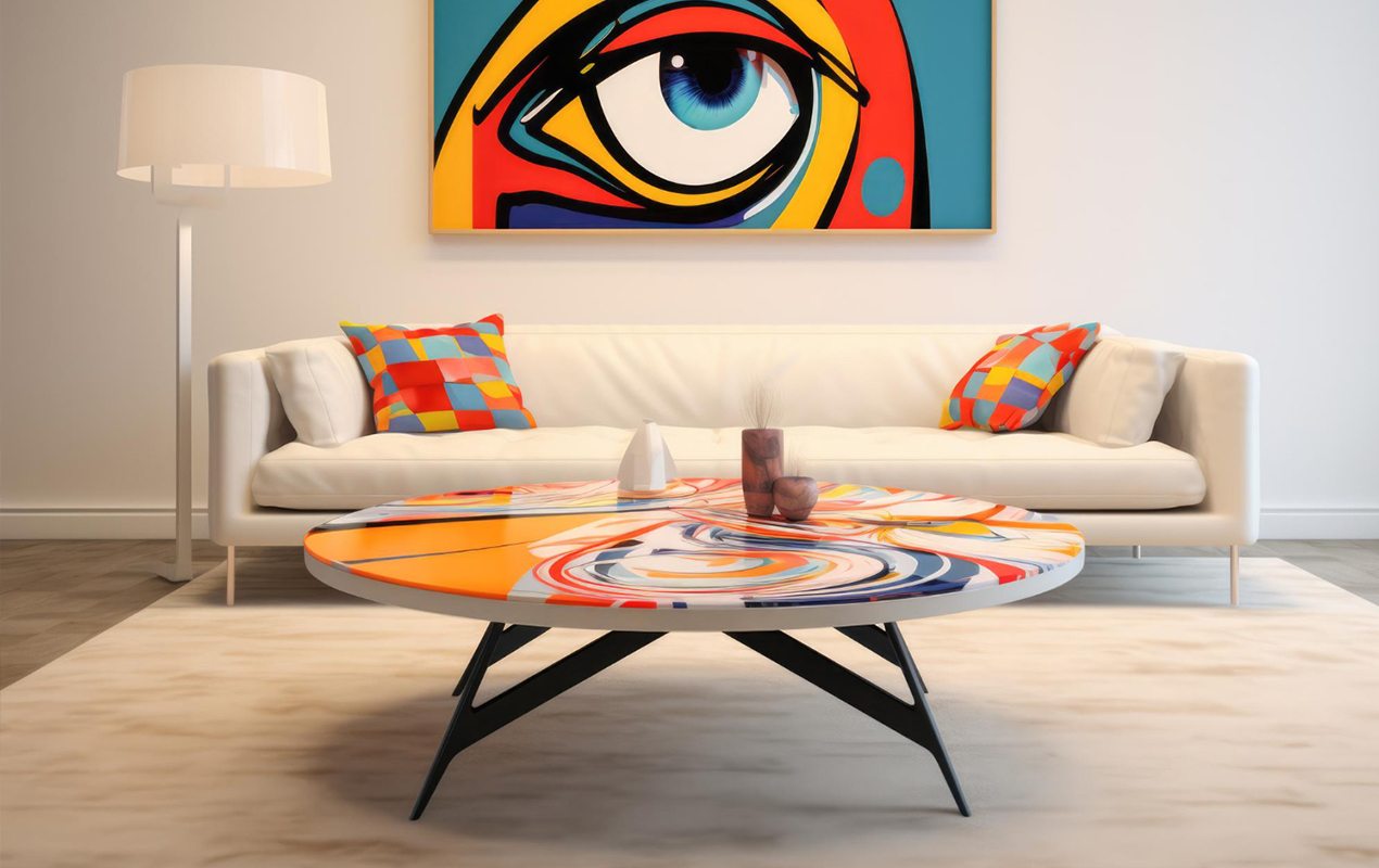 Living room with colorful furniture