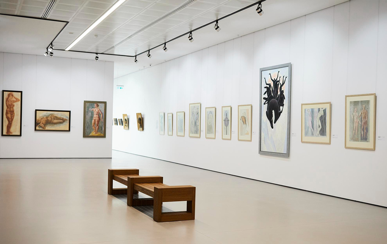 Art gallery with white interior walls