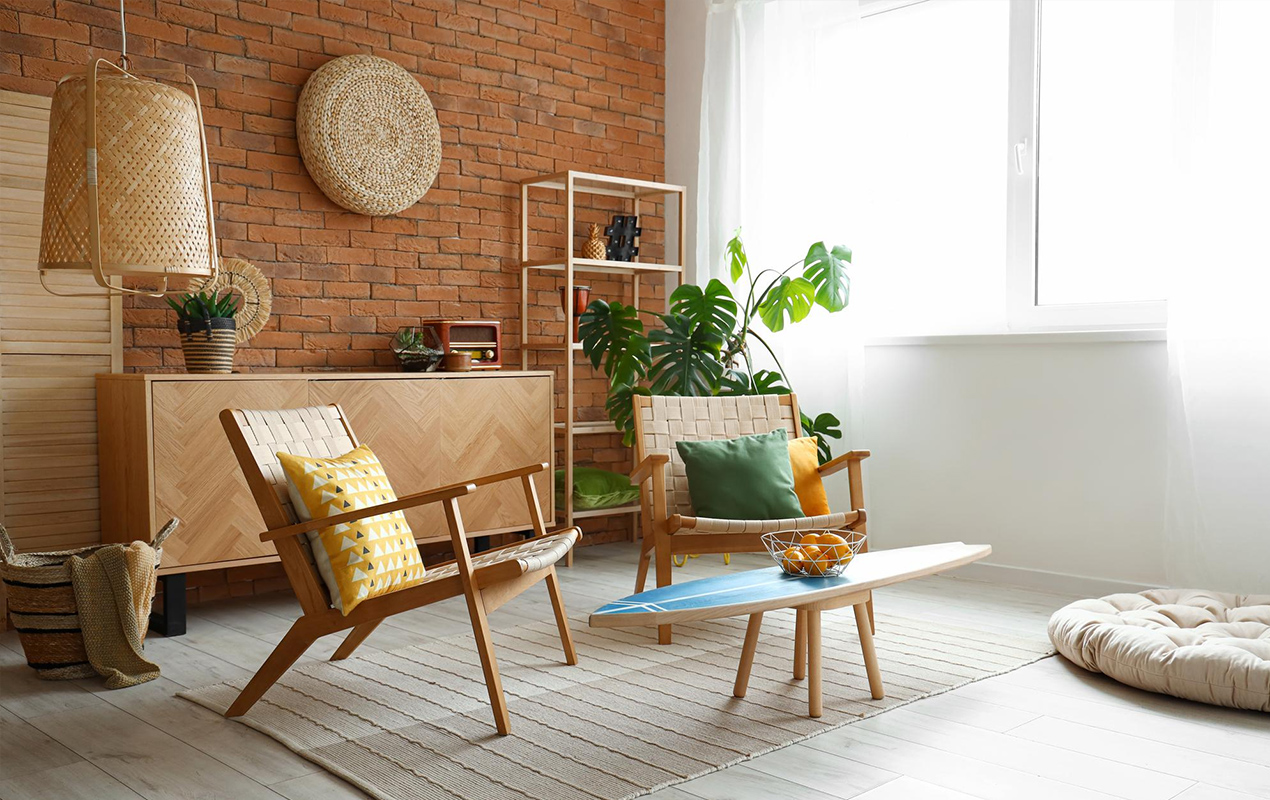 Living room interior with eco-friendly vibe