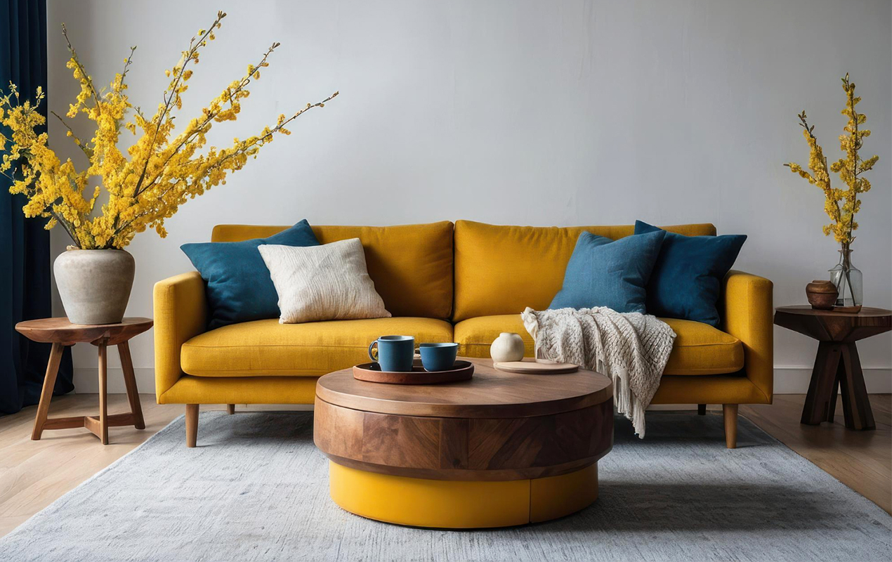 Living room with two-tone coffee table color