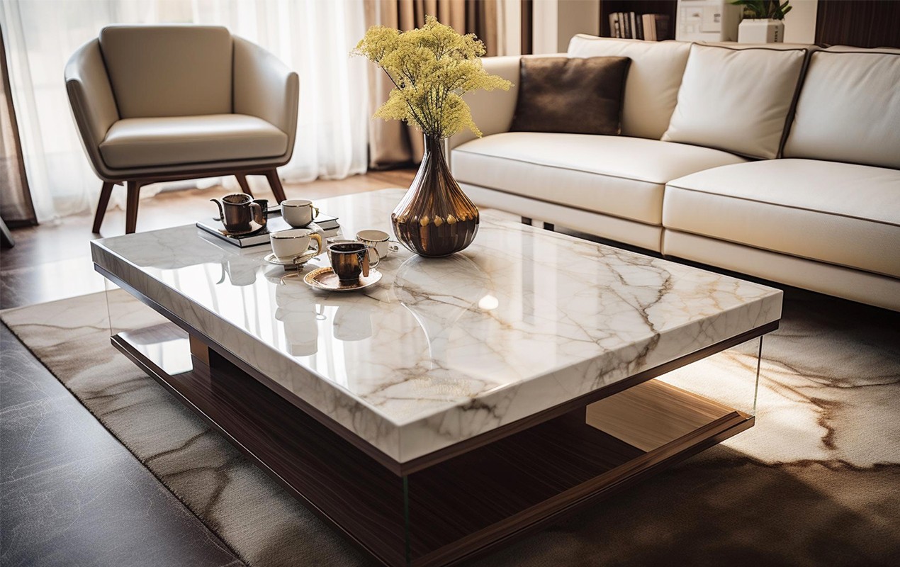 Luxury living room with marble furniture