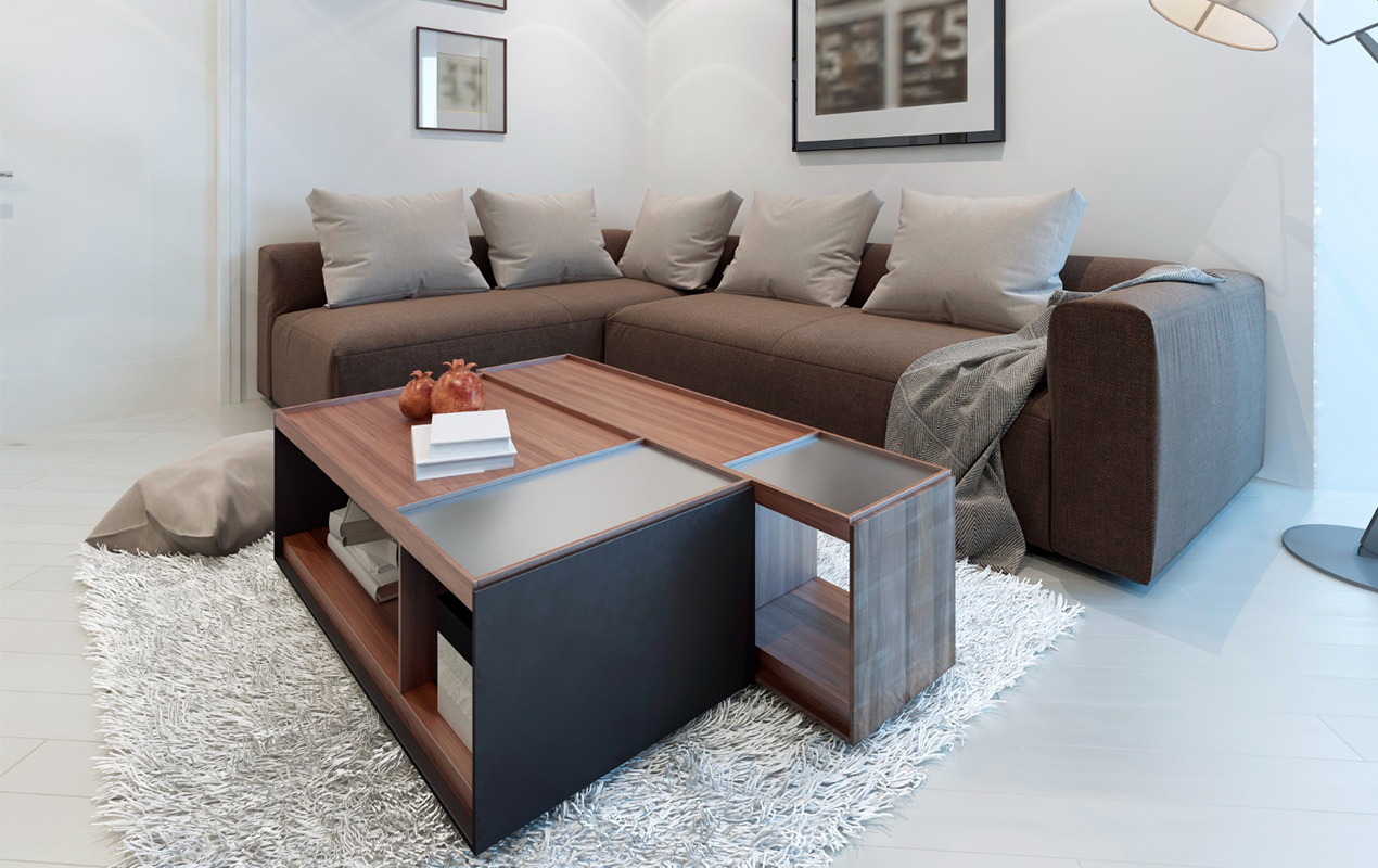 Modern living room with storage coffee table shape