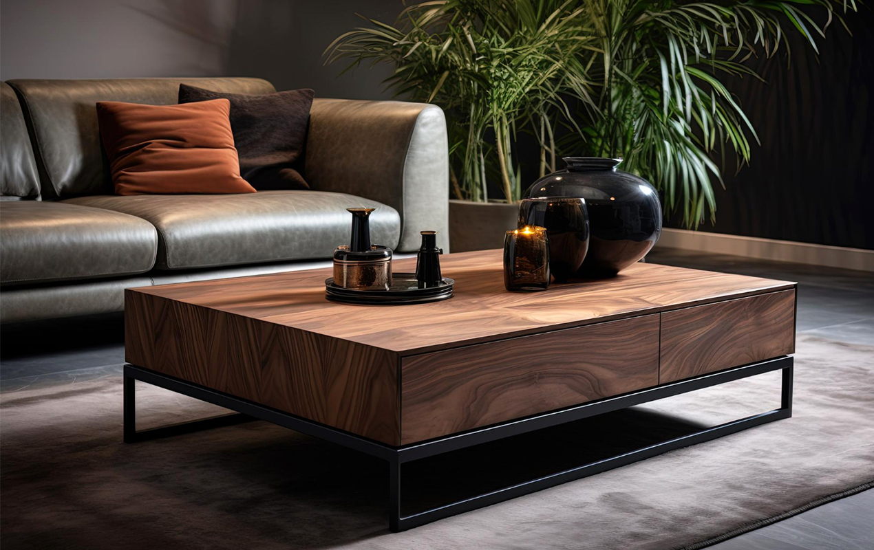 Home design with wooden coffee table shape