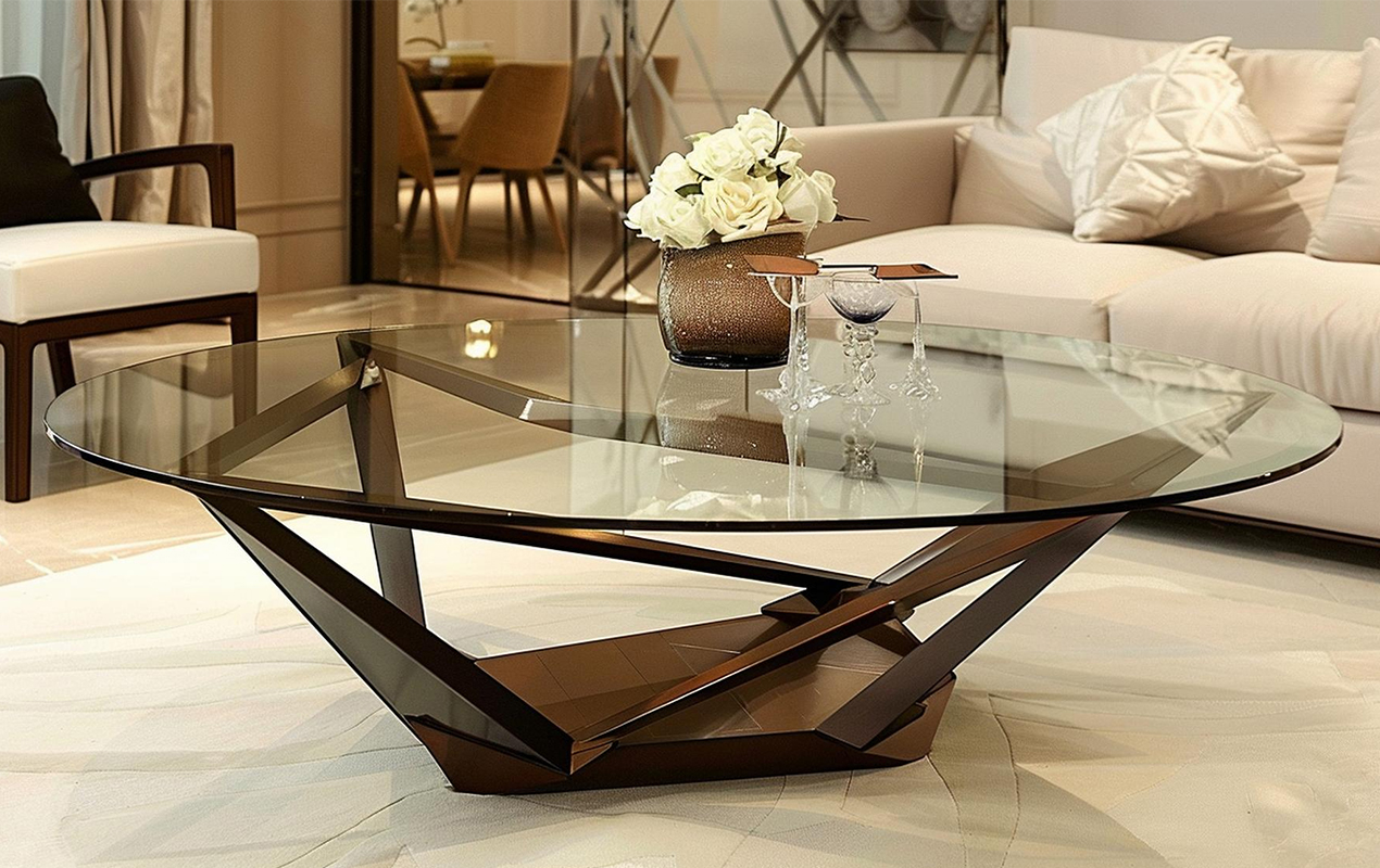 Modern living room with glass table disadvantages