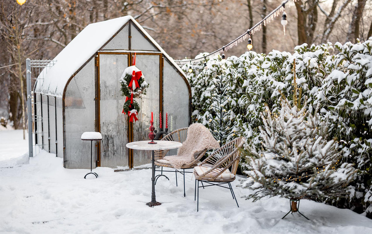 Winter garden with glass coffee table 