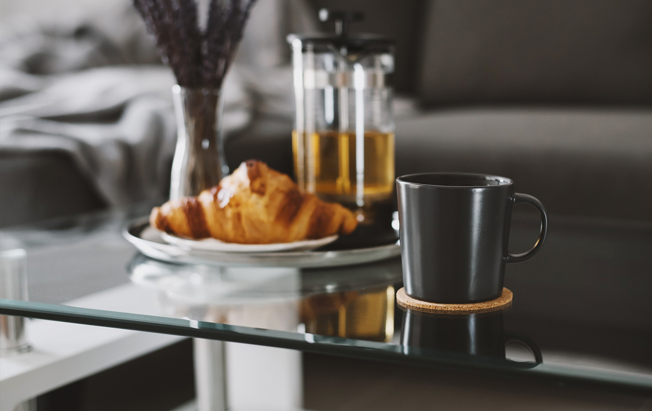 Glass table with coasters