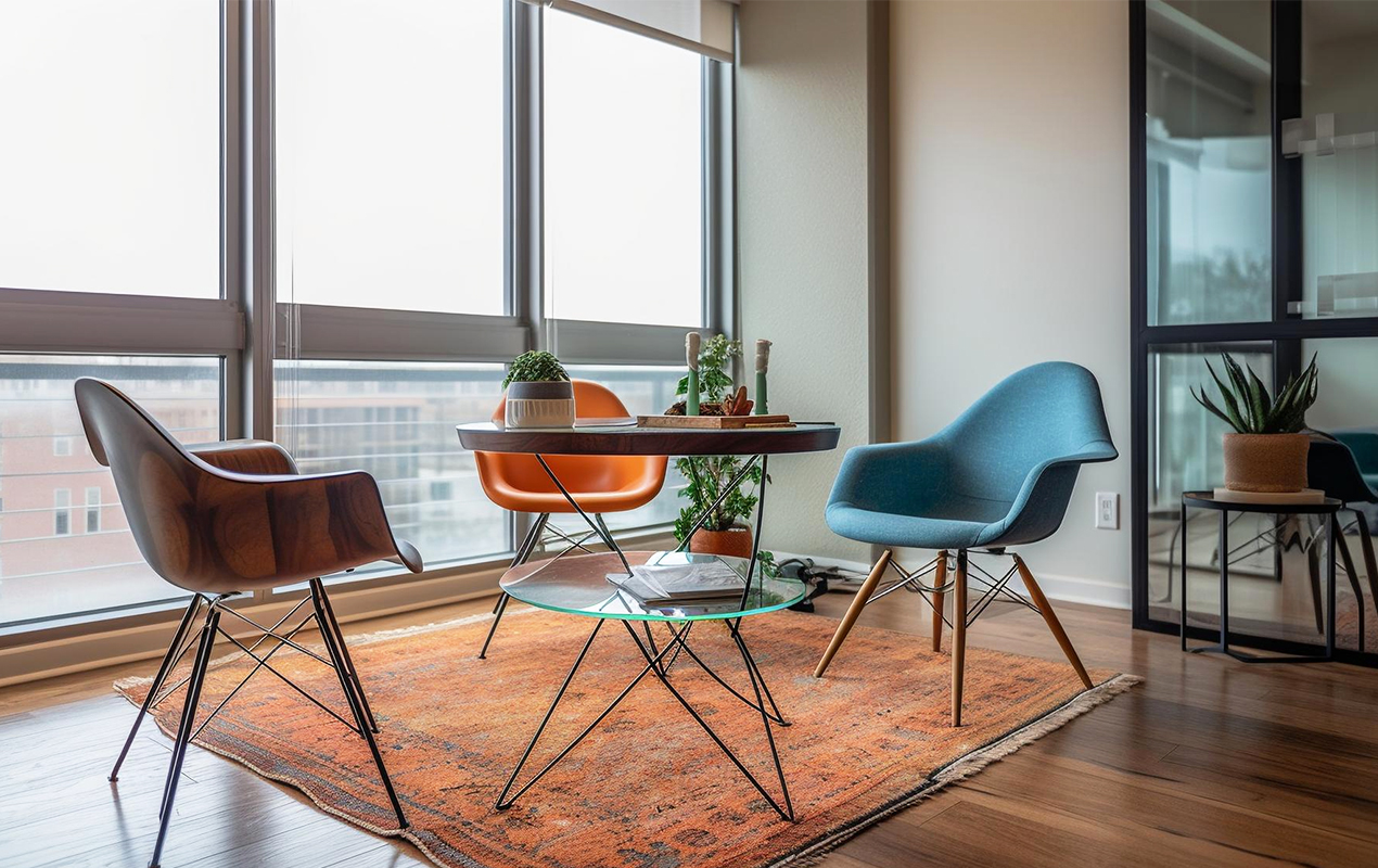 Living room interior with table and chairs