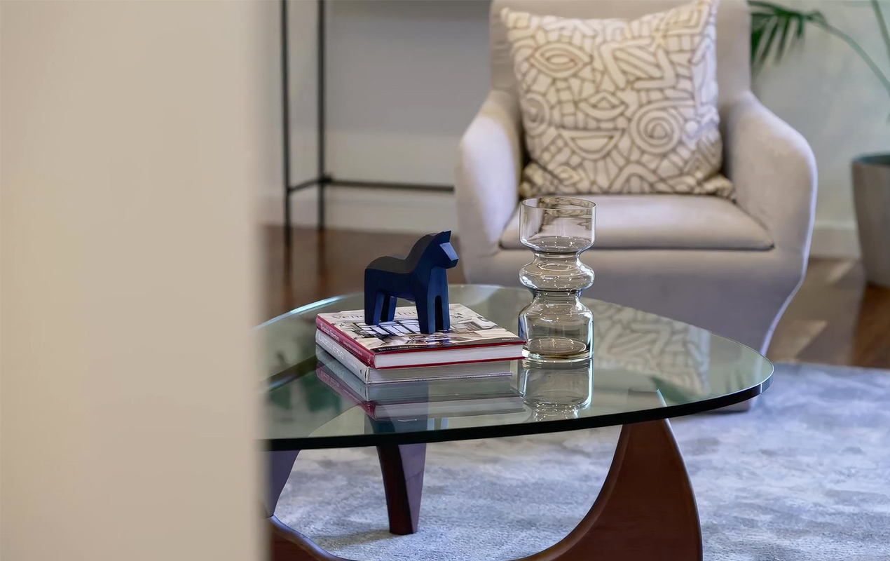 Living room with abstract coffee table