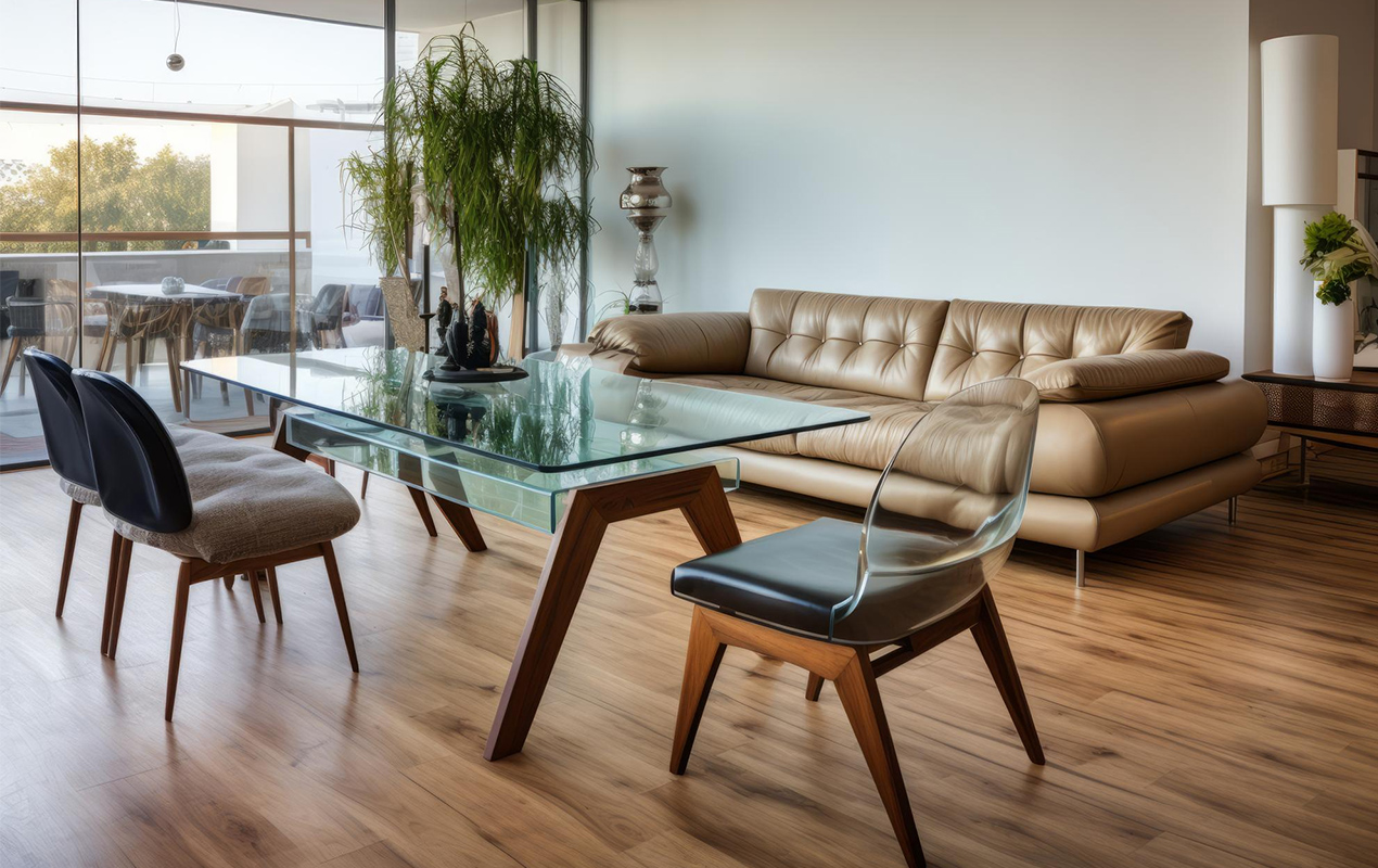 Home interior with dining room table