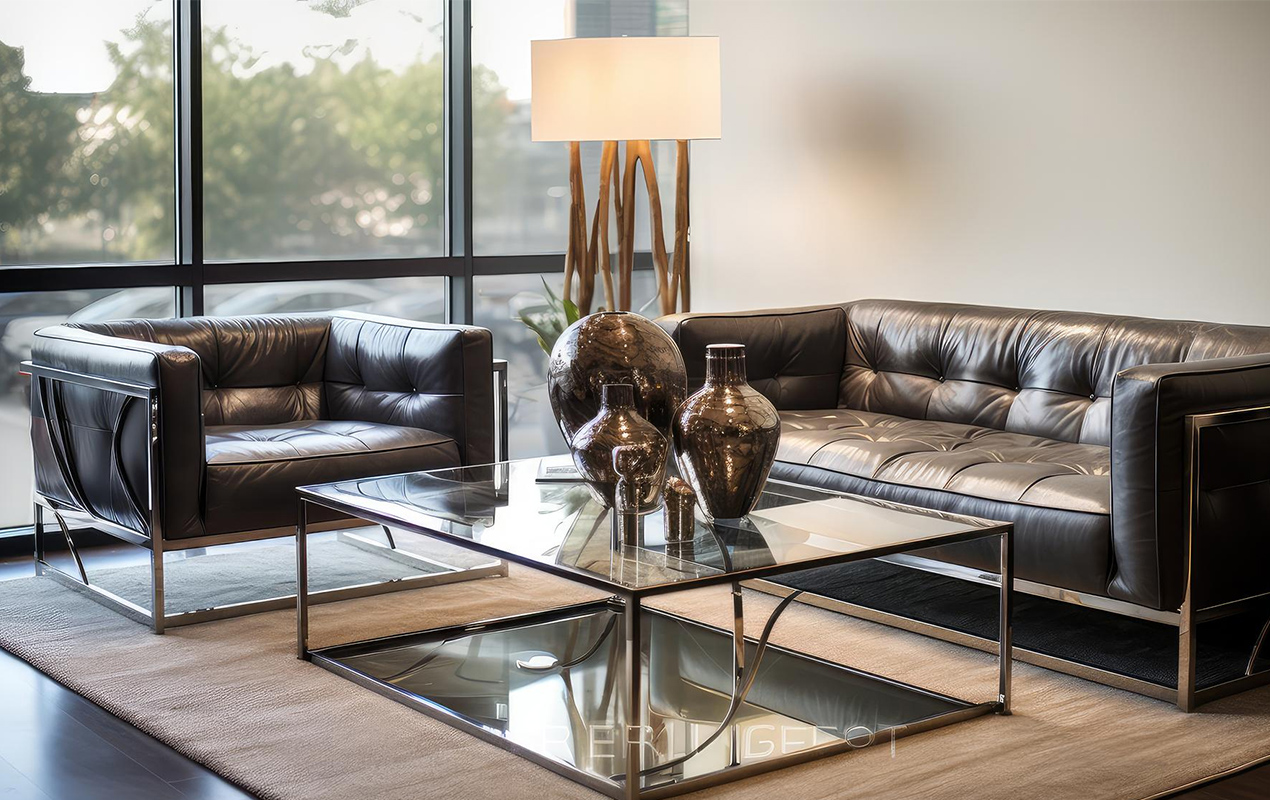 Luxury living room with glass coffee table