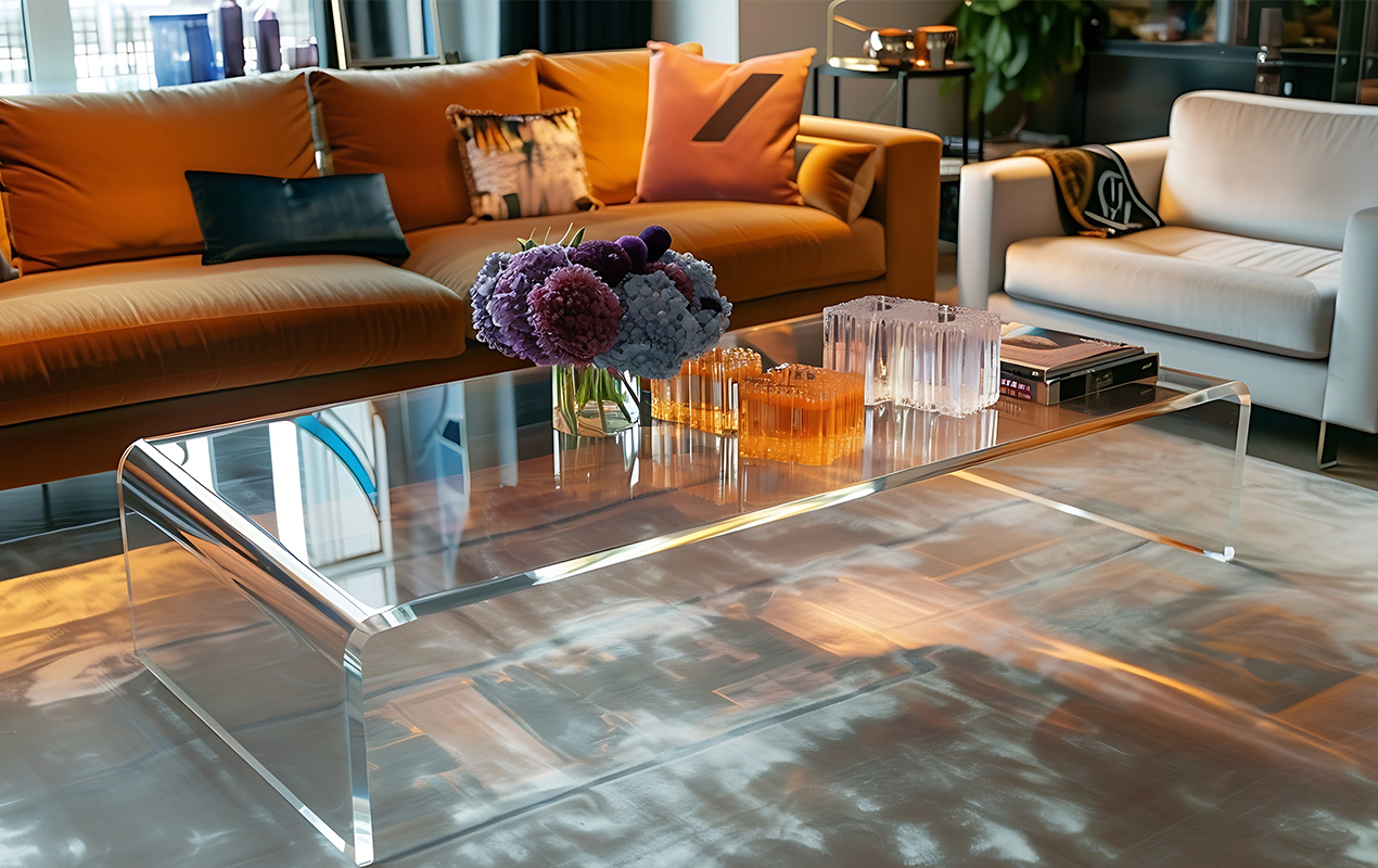 Living room with acrylic coffee table