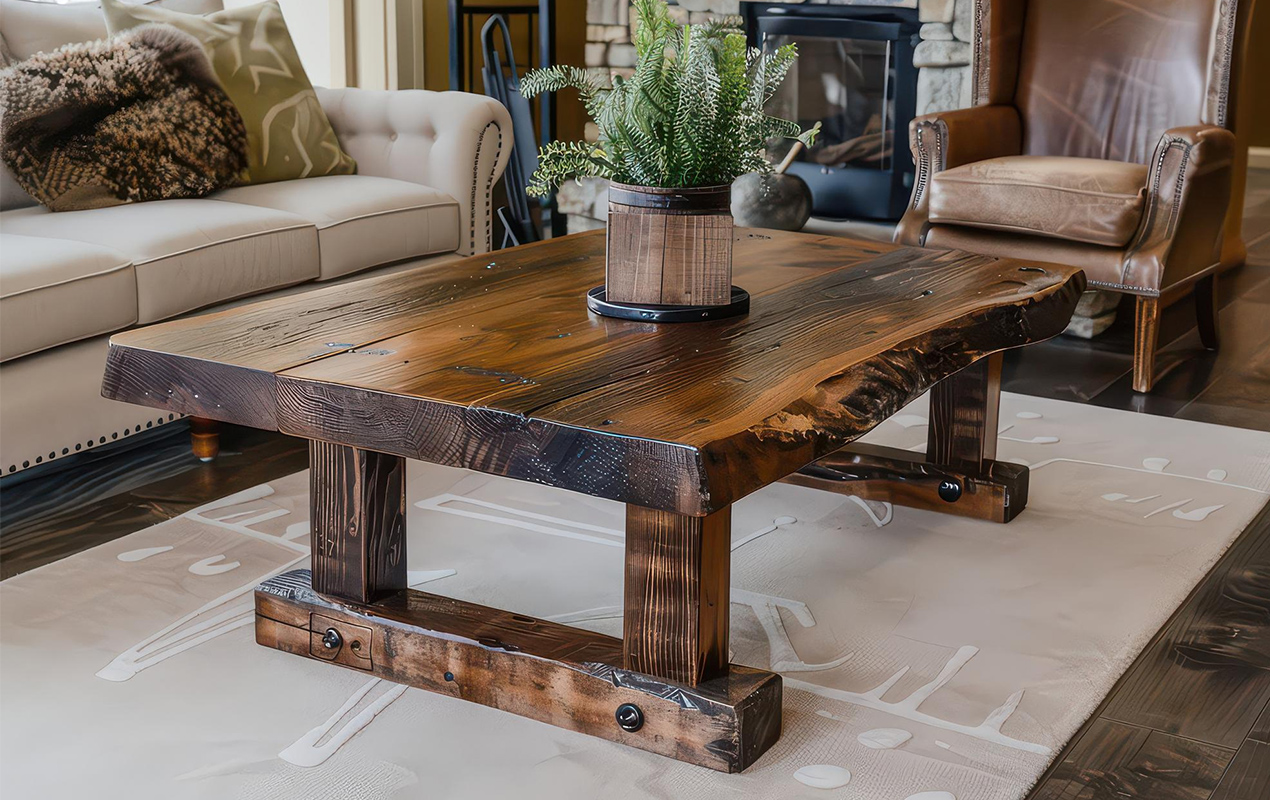 Living room with reclaimed wood coffee table