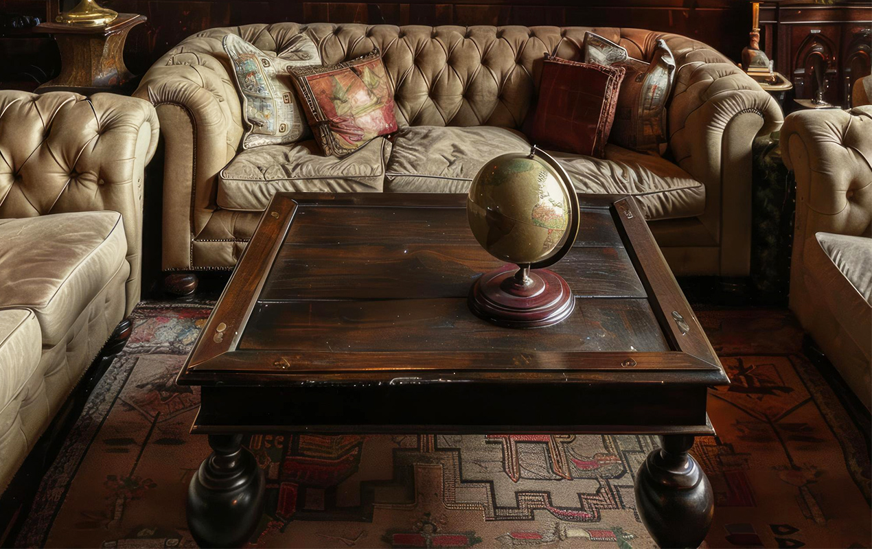 Living room with aged coffee table