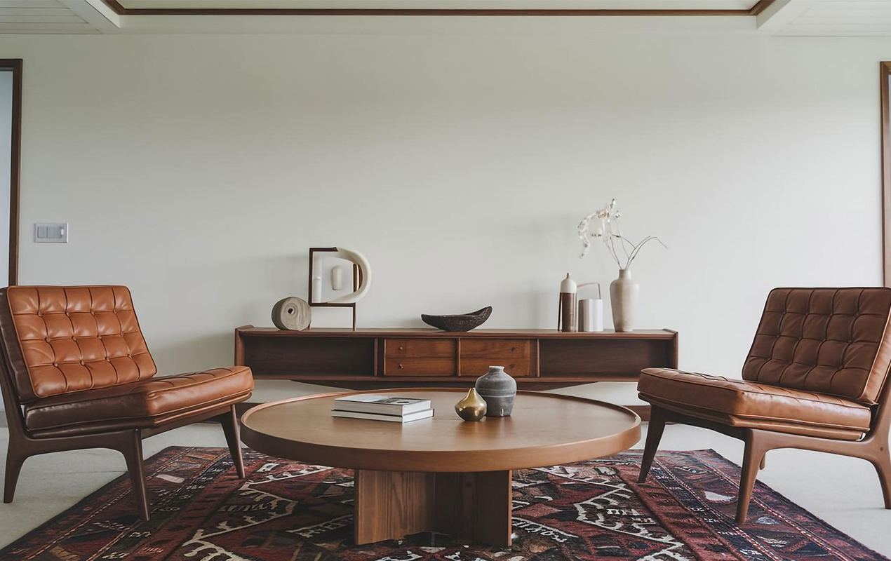 Home interior with mid century modern furniture