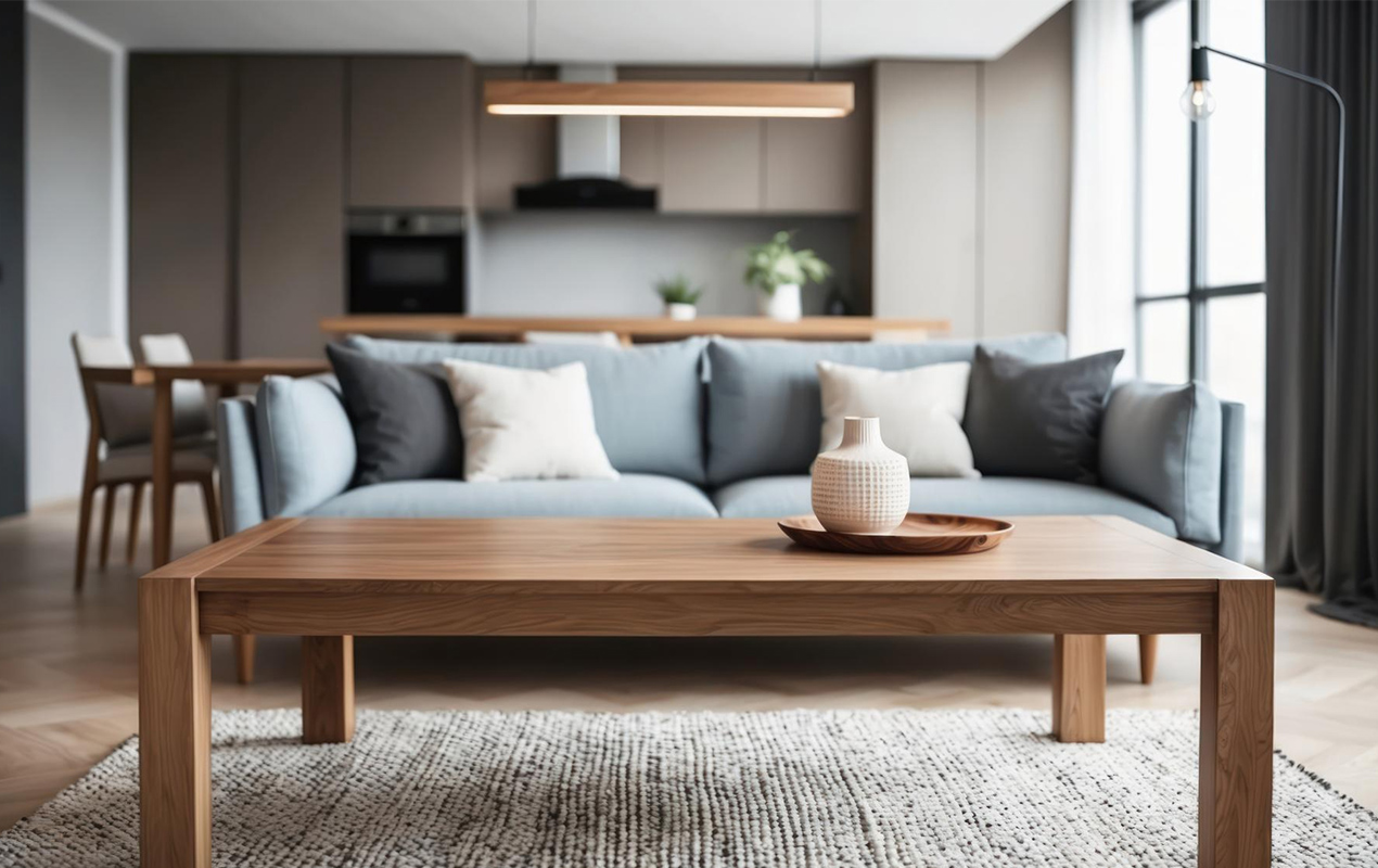 Modern living room with laminate coffee table