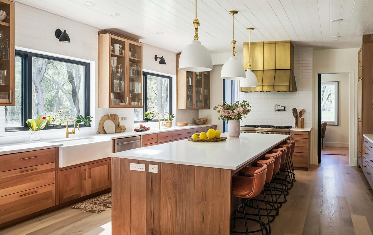 Home kitchen with walnut island