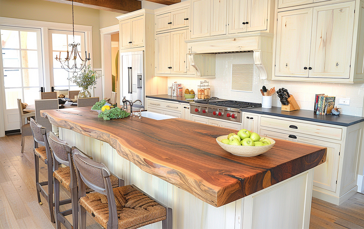 Rustic kitchen interior with butcher block top