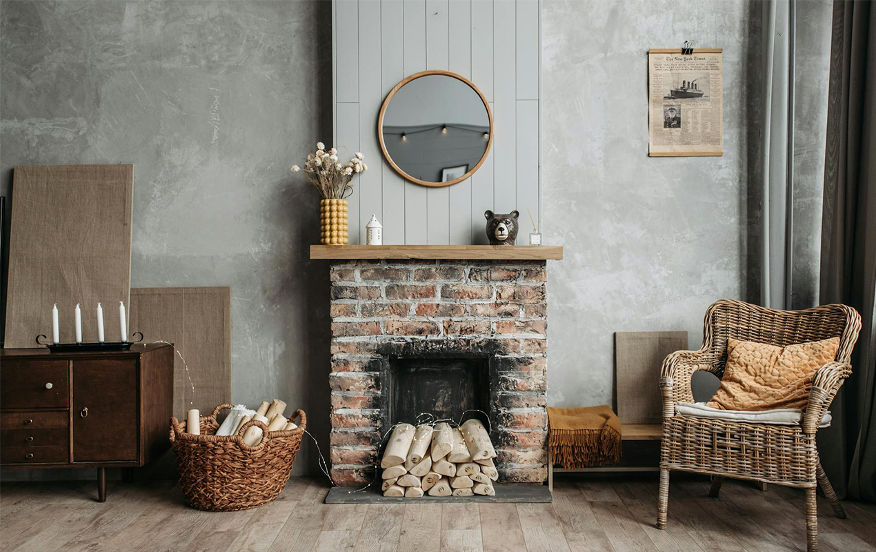 living room interior with earth tones